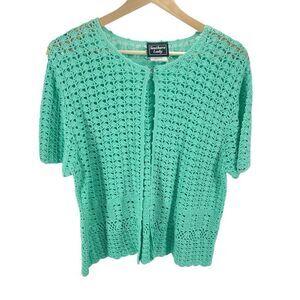 Southern Lady Women's Crochet Open Knit Cardigan large turquoise green
